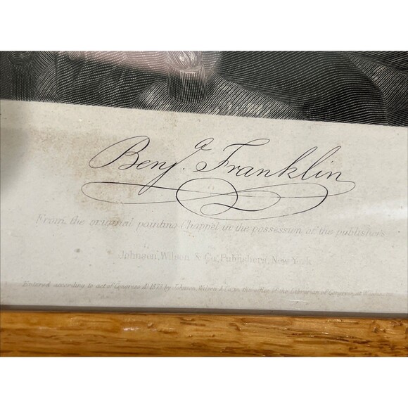 Benjamin Franklin Antique Johnson Wilson & Co New York Art Print Oak Wood Frame - Picture 7 of 11